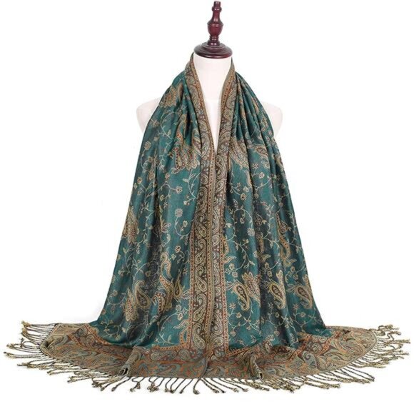 Two Tone Silky Paisley Pashmina Shawl Scarf,Soft Women's Rave Jacquard - Picture 5 of 7